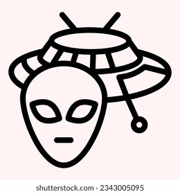 Alien and ufo line icon. Spaceship with face, life on other planets sign. Astronomy vector design concept, outline style pictogram on white use for and app. Eps 10.