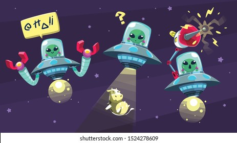 alien UFO mascot character set in action
