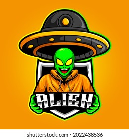 alien and ufo mascot esports logo vector illustration