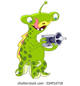 Alien. Ufo Monster. Cartoon character isolated on white background. Colorful design for kids activity book, coloring page, colouring picture. Vector illustration for children.