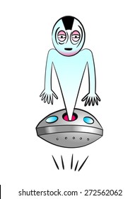 Alien and UFO on white background