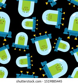 Alien in ufo pattern seamless. Baby cloth background. vector texture