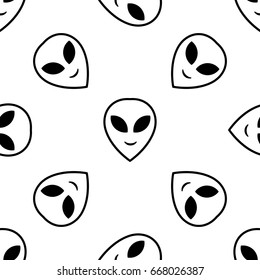 Alien and UFO seamless pattern. Pop art print in 1990's art style. Modern design for textiles and fabrics, wrapping paper and wallpapers of all kinds. Vector illustration.