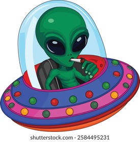 Alien In UFO Smoking Vector