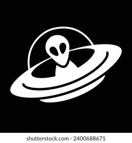 Alien, UFO in space, flying saucer, vector isolated image, icon UFO	
