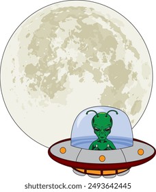 Alien UFO spaceship in full moon