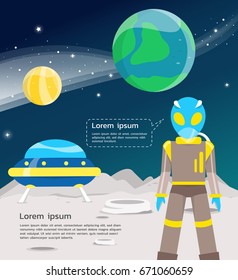 Alien with ufo traveling in universe including venus and earth illustration.vector design