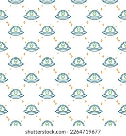 Alien in UFO vector concept outline creative seamless pattern or background