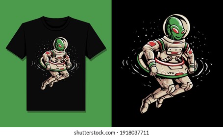 alien with ufo vector illustration