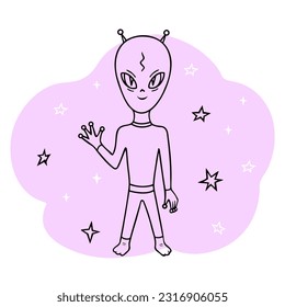 alien, ufo. Vector Illustration for printing, backgrounds, covers and packaging. Image can be used for greeting cards, posters, stickers and textile. Isolated on white background.