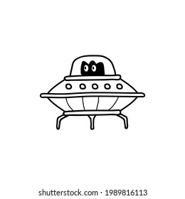 alien in ufo,doodle vector illustration.
