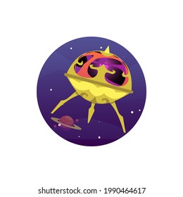 Alien unidentified spaceship, cartoon ufo, flying saucer using extraterrestrial science technology. Kids toy or object for space futuristic game design. Flat vector illustration.