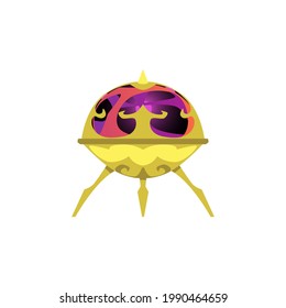 Alien unidentified spaceship, cartoon ufo, flying saucer using extraterrestrial science technology. Kids toy or space futuristic game element. Flat vector isolated illustration.