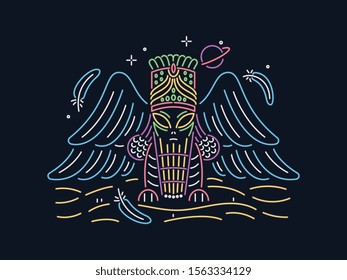 Alien vector design of ancient Babylon and Sumerian deity in neon style