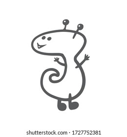 Alien. Vector drawing of an alien. Doodle style illustration. Alien character.