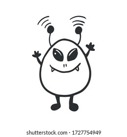 Alien. Vector drawing of an alien in doodle style. Children's illustration