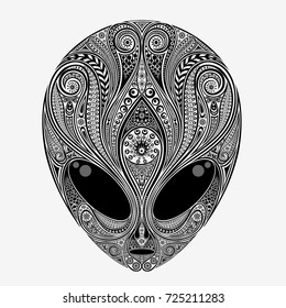 Alien. Vector head of an alien creature from a variety of patterns