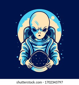 alien vector hold astronaut helmet illustration vector