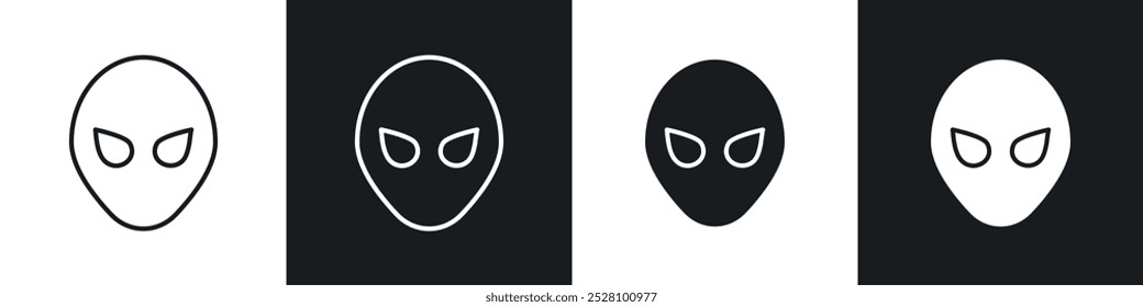 Alien vector icon set in black and white