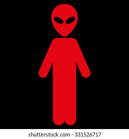 Alien vector icon. Style is flat red symbol, rounded angles, black background.
