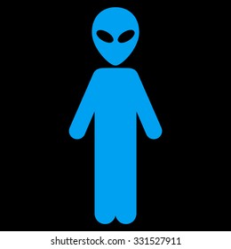 Alien vector icon. Style is flat blue symbol, rounded angles, black background.