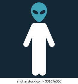 Alien vector icon. Style is flat bicolor blue and white symbol, rounded angles, dark blue background.