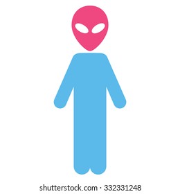 Alien vector icon. Style is flat bicolor pink and blue symbol, rounded angles, white background.