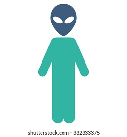 Alien vector icon. Style is flat bicolor cobalt and cyan symbol, rounded angles, white background.