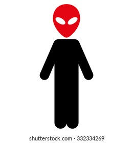 Alien vector icon. Style is flat bicolor intensive red and black symbol, rounded angles, white background.