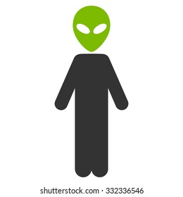 Alien vector icon. Style is flat bicolor eco green and gray symbol, rounded angles, white background.