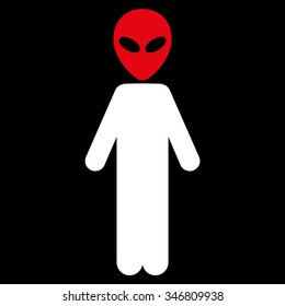 Alien vector icon. Style is flat bicolor red and white symbol, rounded angles, black background.