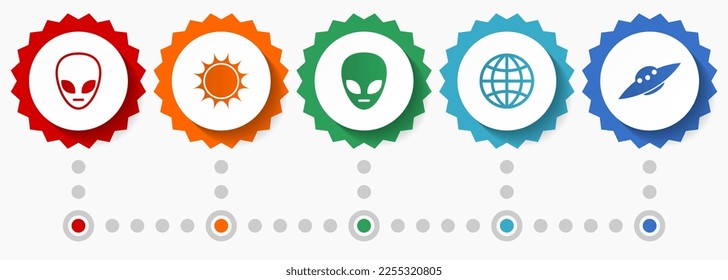 Alien vector icons, UFO flat design web badges collection, business infographic template