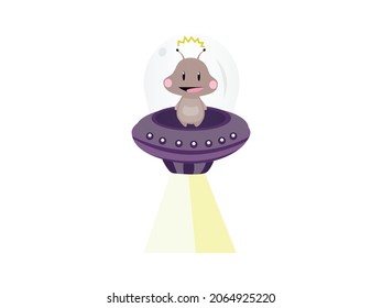 Alien Vector illustration. Aliens Cartoon with Space Ship