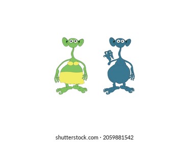 Alien vector illustration with background color cartoon kids and logo template