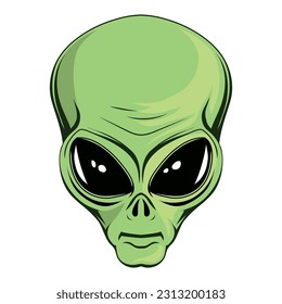 Alien. Vector illustration of a humanoid head. Ufo. Paranormal fantasy emblem