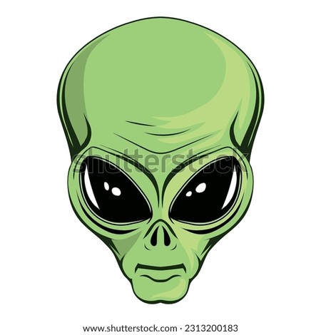 Alien. Vector illustration of a humanoid head. Ufo. Paranormal fantasy emblem