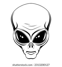 Alien. Vector illustration of a sketch humanoid head. Ufo. Paranormal fantasy emblem