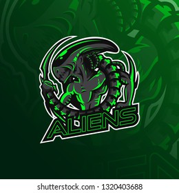 alien vector mascot logo design with modern illustration concept style for badge, emblem and tshirt printing. angry alien illustration for sport and esport team.