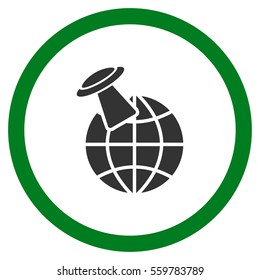Alien Visit vector bicolor rounded icon. Image style is a flat icon symbol inside a circle, green and gray colors, white background.