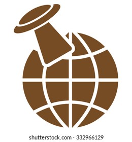 Alien Visit vector icon. Style is flat symbol, brown color, rounded angles, white background.