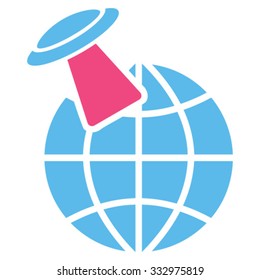 Alien Visit vector icon. Style is bicolor flat symbol, pink and blue colors, rounded angles, white background.