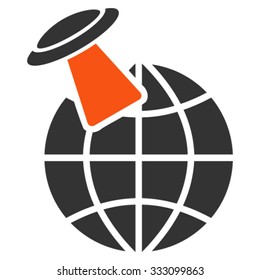 Alien Visit vector icon. Style is bicolor flat symbol, orange and gray colors, rounded angles, white background.