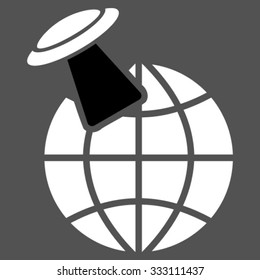 Alien Visit vector icon. Style is bicolor flat symbol, black and white colors, rounded angles, gray background.