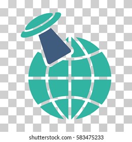 Alien Visit vector pictograph. Illustration style is flat iconic bicolor cobalt and cyan symbol on a transparent background.