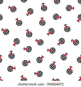Alien Visit vector seamless repeatable pattern. Style is flat red and dark gray alien visit symbols on a white background.