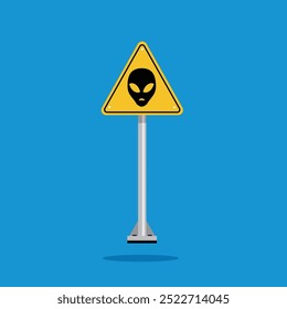 alien warning sign on yellow triangle board. Suitable for posters and web icons