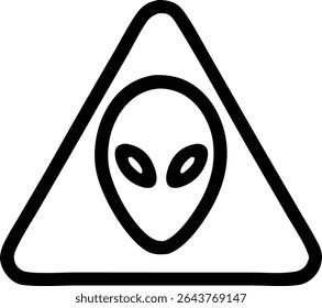 Ícone de sinal de triângulo de aviso de alienígena para avistamento de OVNI e perigo extraterrestre