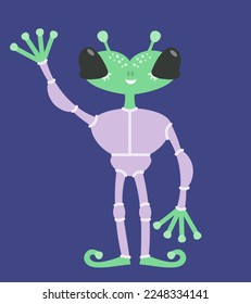 Alien waving hand in cartoon style. Fictional character.