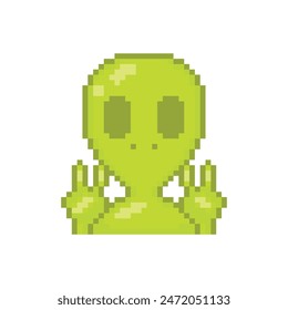 Alien waving, pixel art character