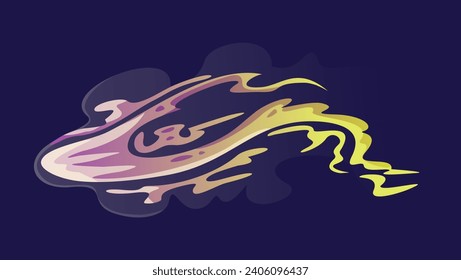 Alien weapon laser beam. Futuristic plasmic bullet from space blaster or gun. Energy ray or lightning. Fire or shot from Raygun. Cartoon flat vector illustration isolated on dark background